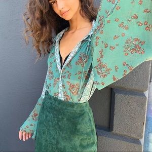 Free People Green Floral Blouse